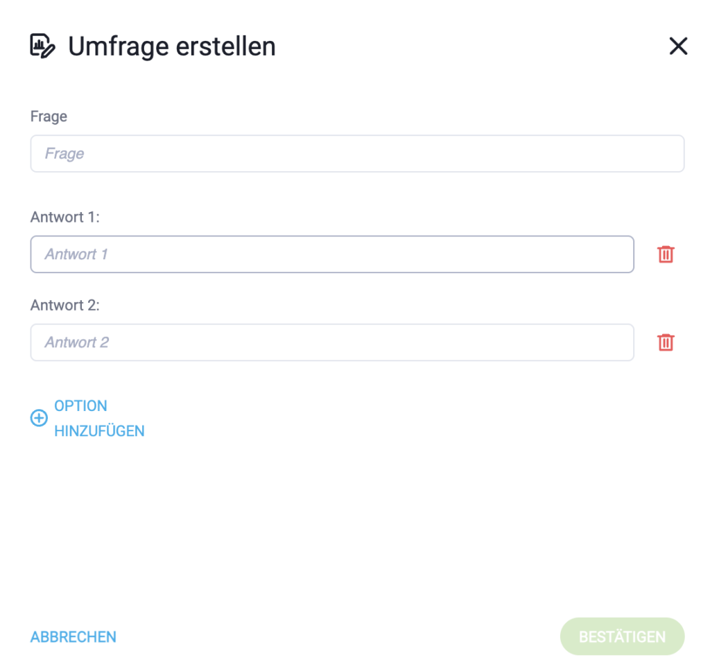 Das Bild zeigt den Bildschirm zur Erstellung einer Chat-Umfrage.