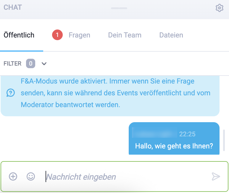 Das Bild zeigt, wie der F&A-Modus aussieht.