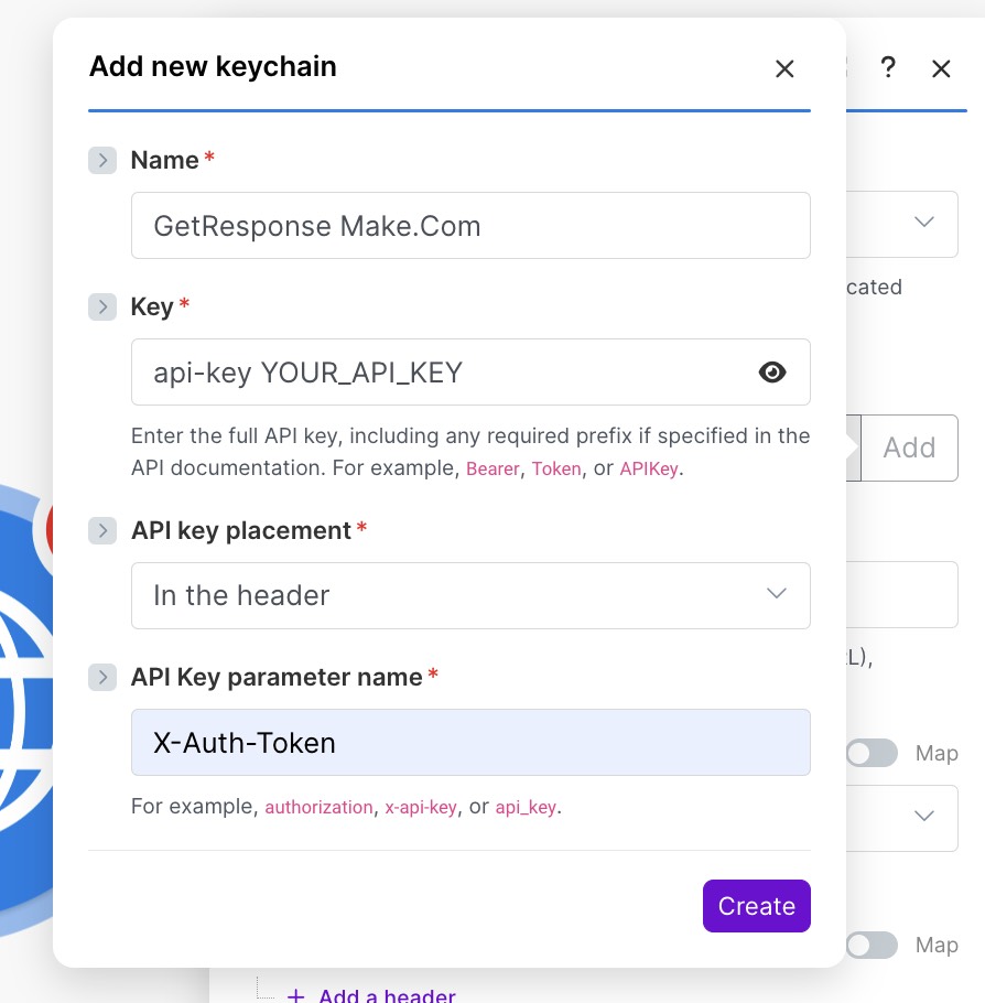 Adding API key in Make.com