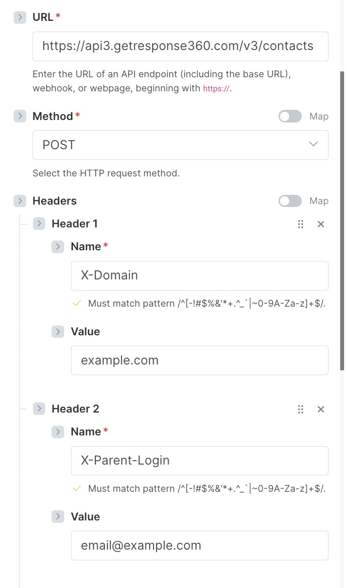 Configuring API endpoint in make.com.