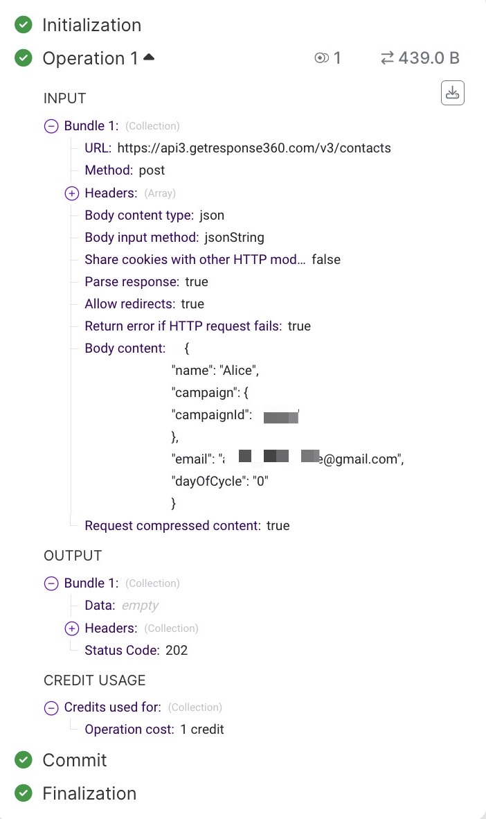 Example response body after a successful test.