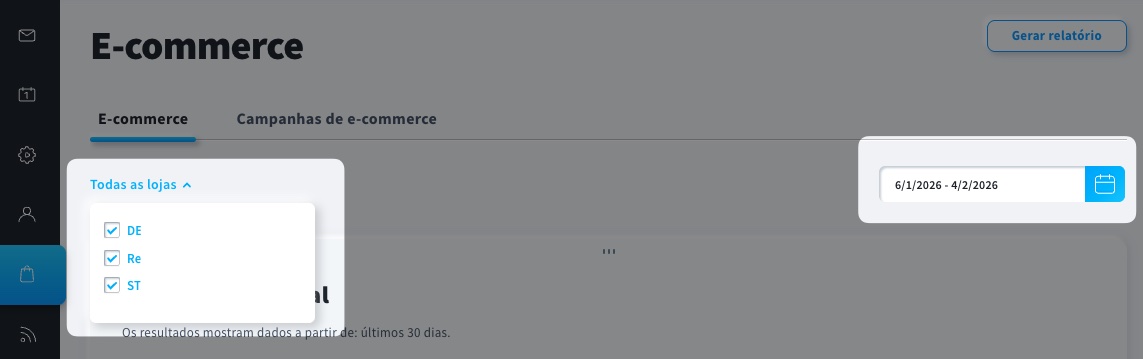 Selecione a loja e a data do relatório
