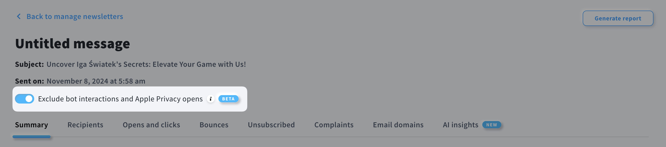 Image showing a message report with bot detector enabled