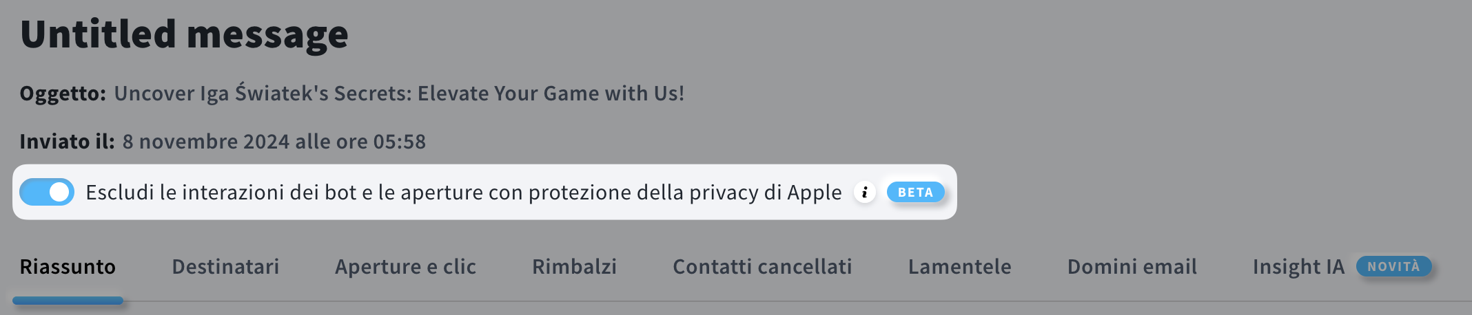 Immagine che mostra un report di messaggio con rilevamento bot abilitato