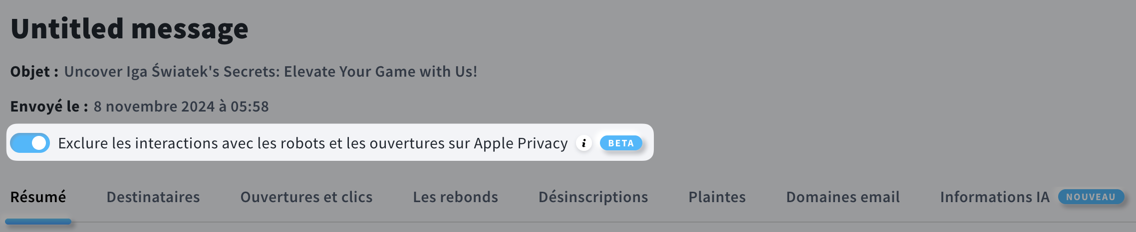 Image montrant un rapport de message avec la détection des bots activée
