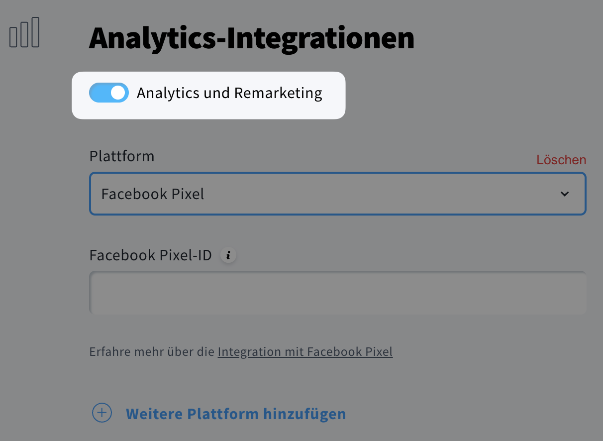 Der Schalter Analytics und Remarketing im Creator‑Profil