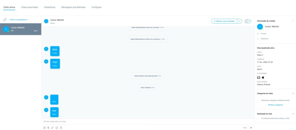 Página de gestão de chats