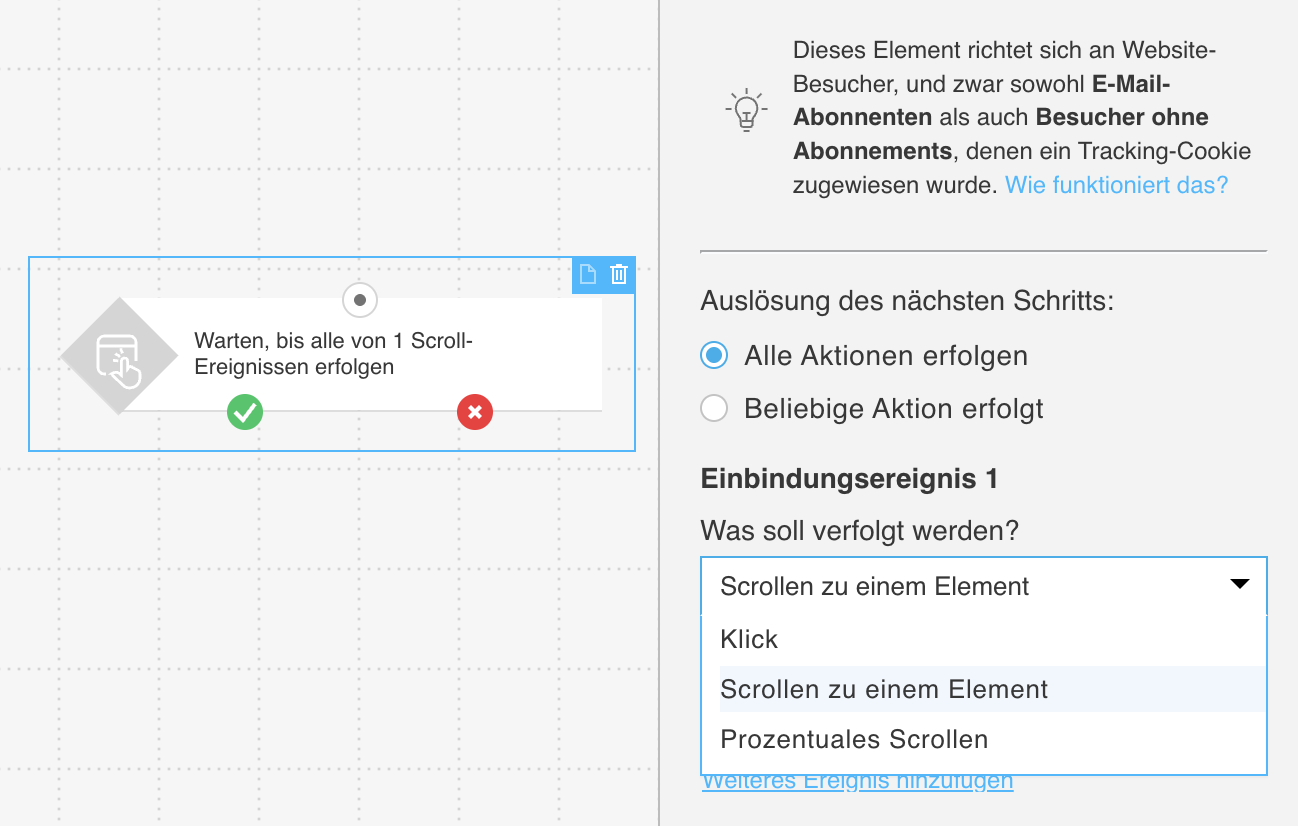 Einstellungen für den Seitenpfad und das Definieren eines Parameters in der Bedingung Einbindungsereignisse