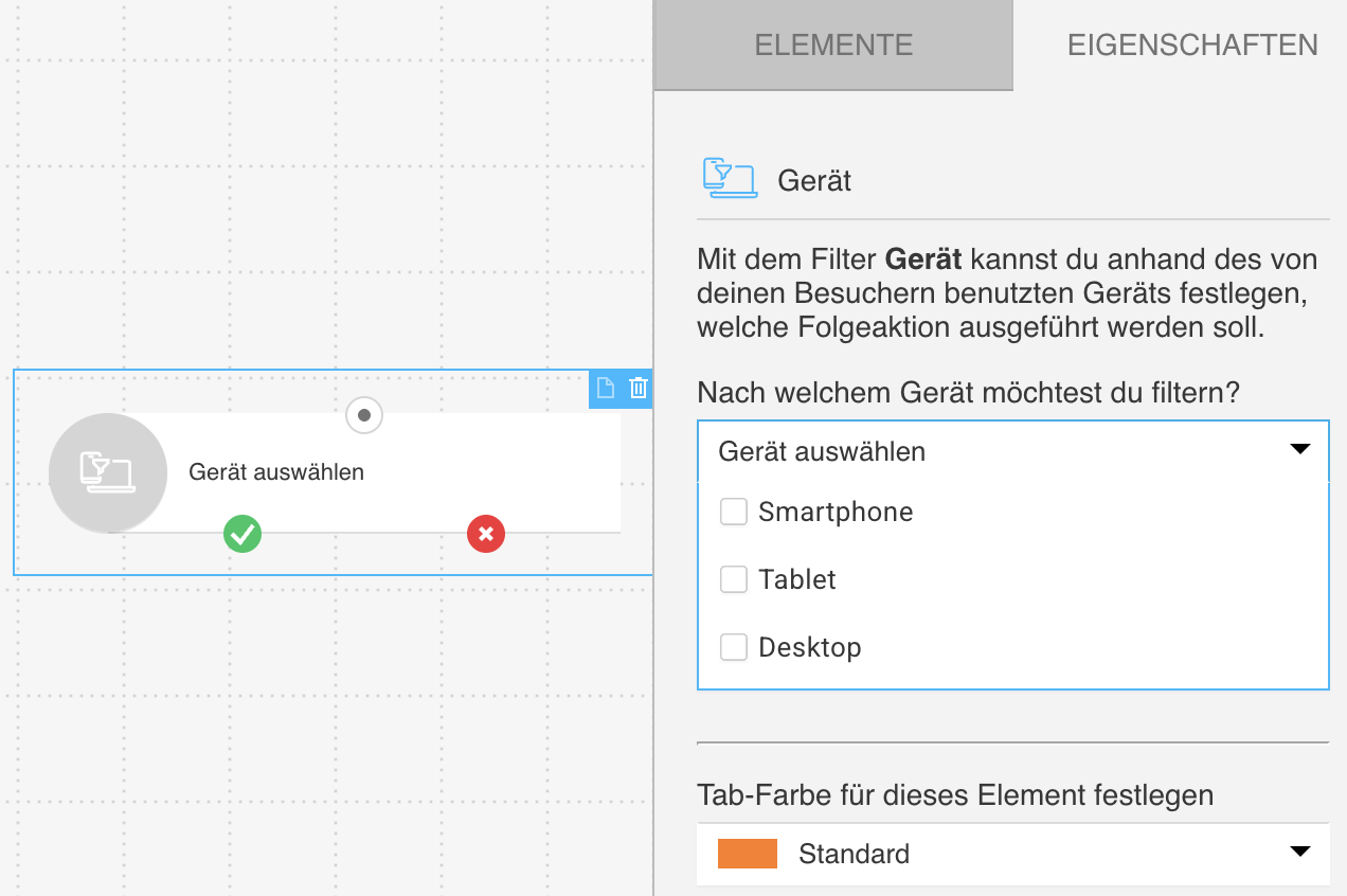 Eigenschaften des Geräte‑Filters im Web‑Kanal