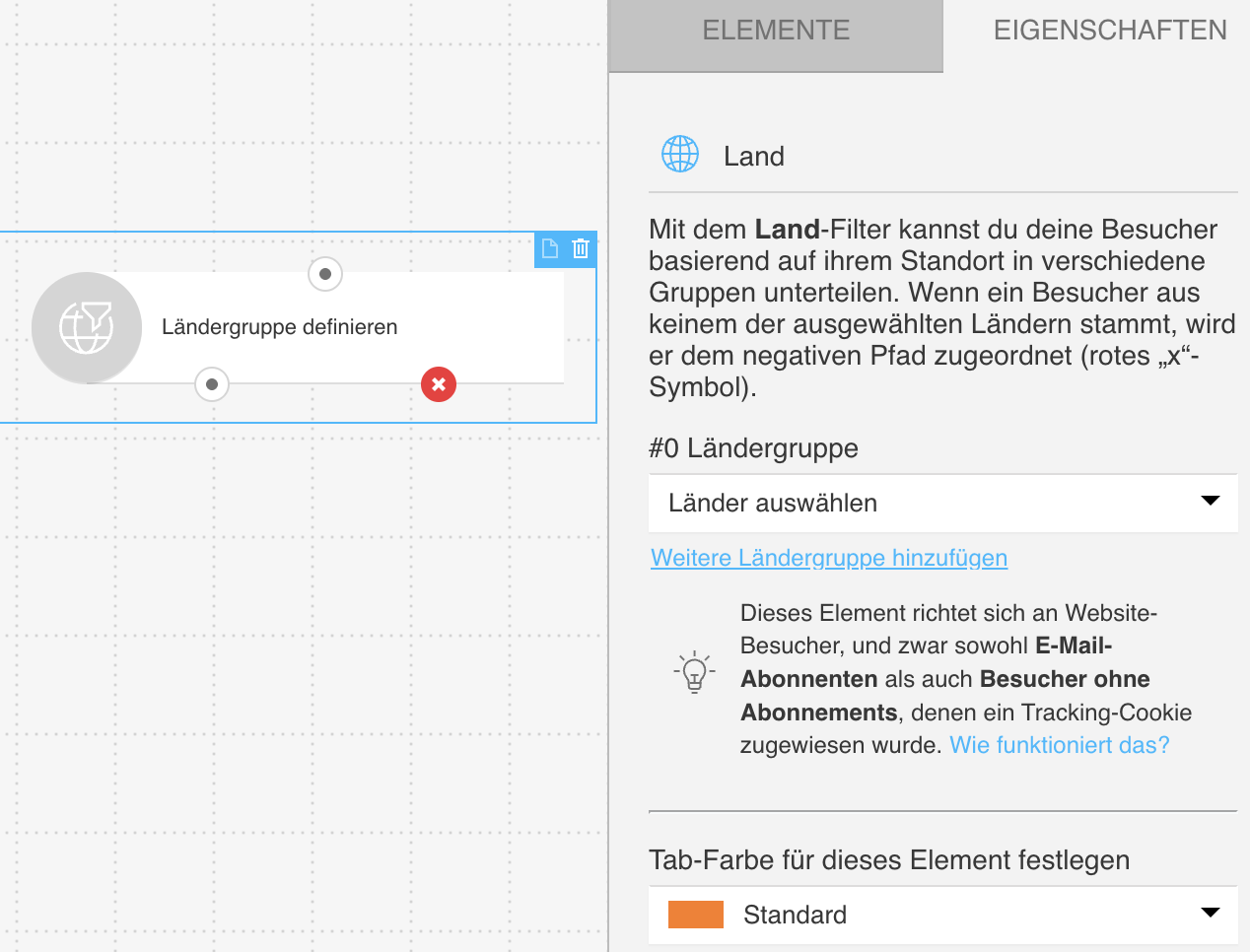 Eigenschaften des Filters Land im Web‑Kanal