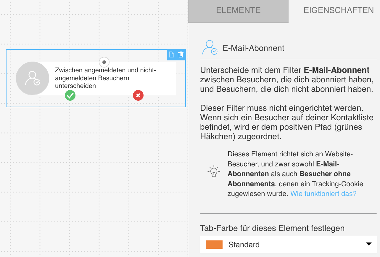 Eigenschaften des Filters E‑Mail‑Abonnent im Web‑Kanal