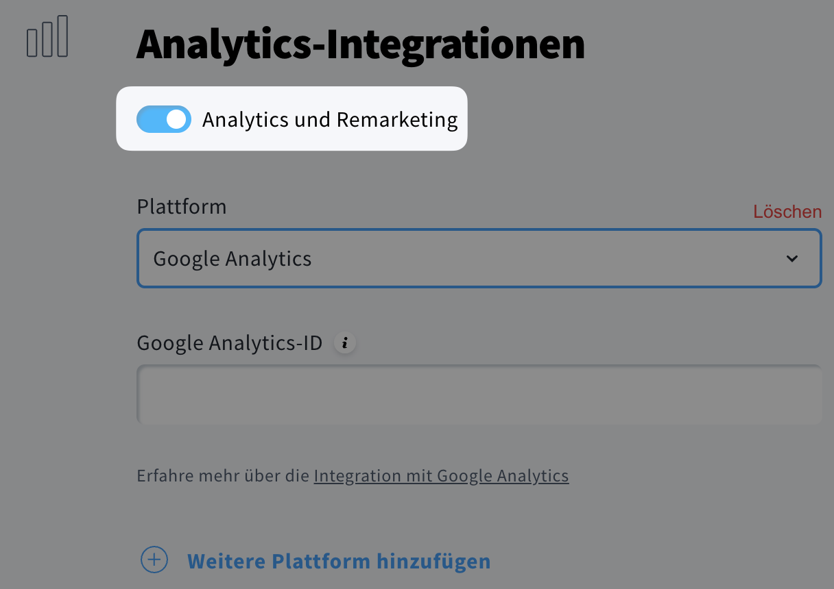 Option Analytics und Remarketing im Creator‑Profil aktiviert