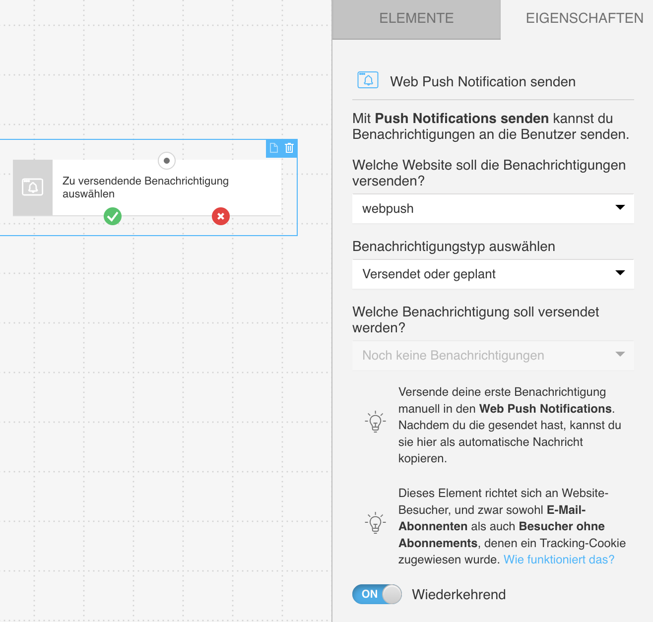 Eigenschaften der Aktion Web Push Notification