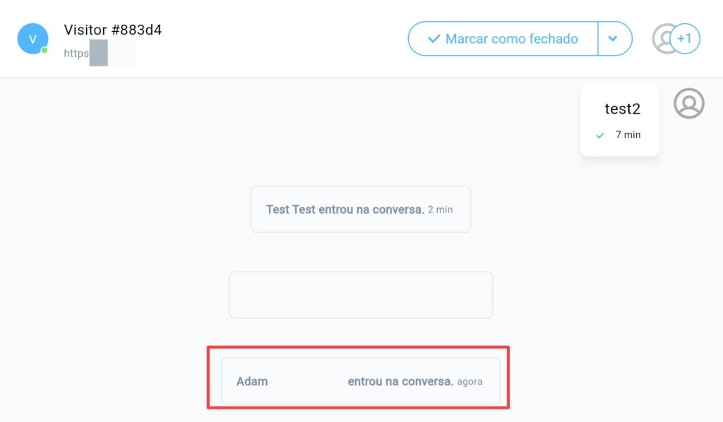 Outro operador entrou na conversa, conforme mostrado na mensagem