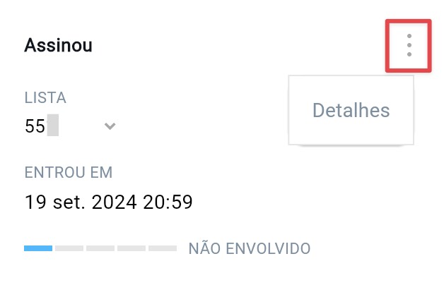 Menu de ações e detalhes de contato completos exibidos
