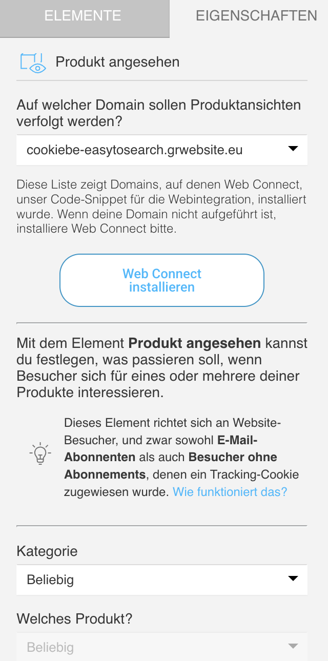 Eigenschaften der Bedingung Produkt angesehen