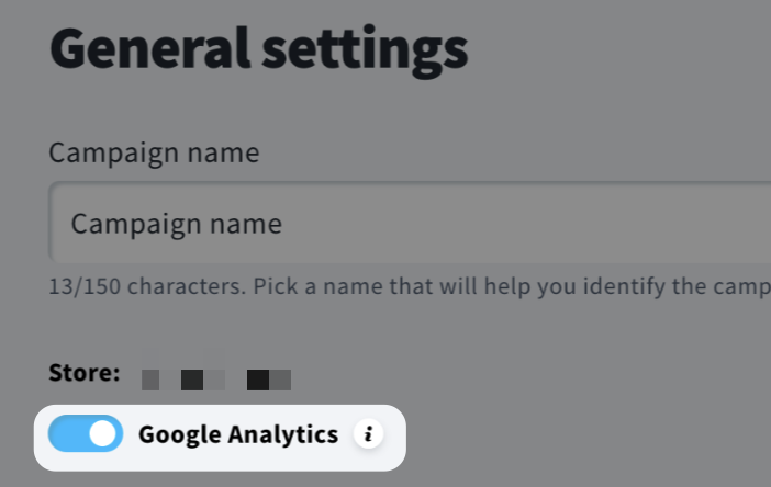 Google Analytics toggle in the General settings section.
