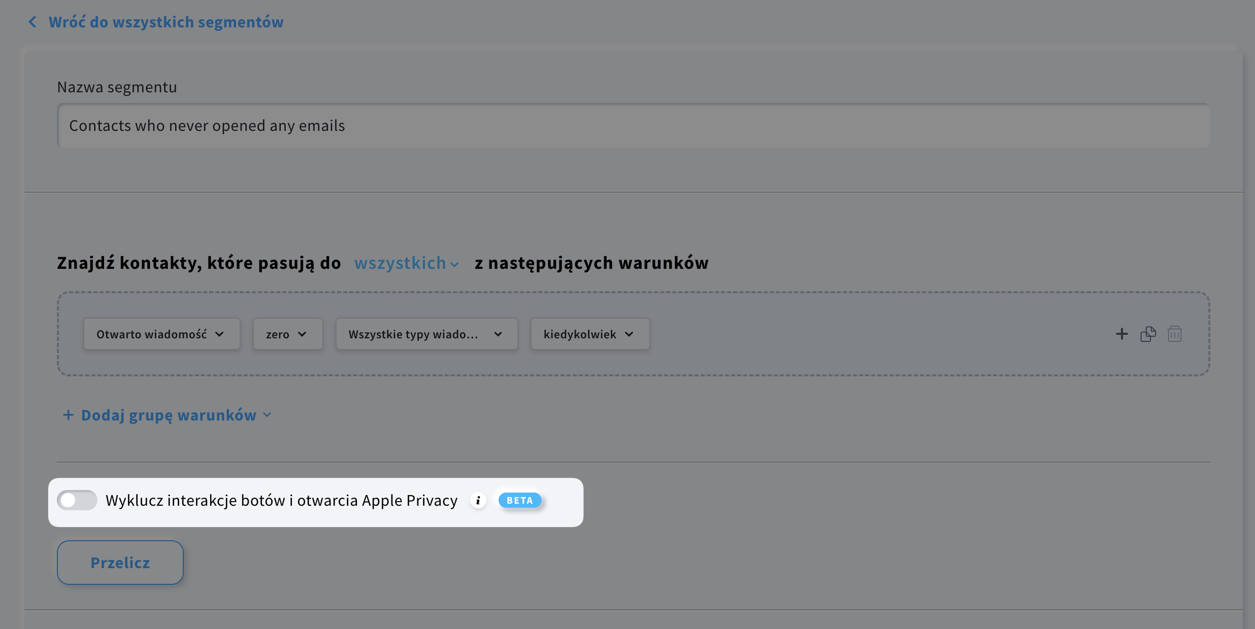 wykluczanie interakcji botów z wyszukiwania zaawansowanego.