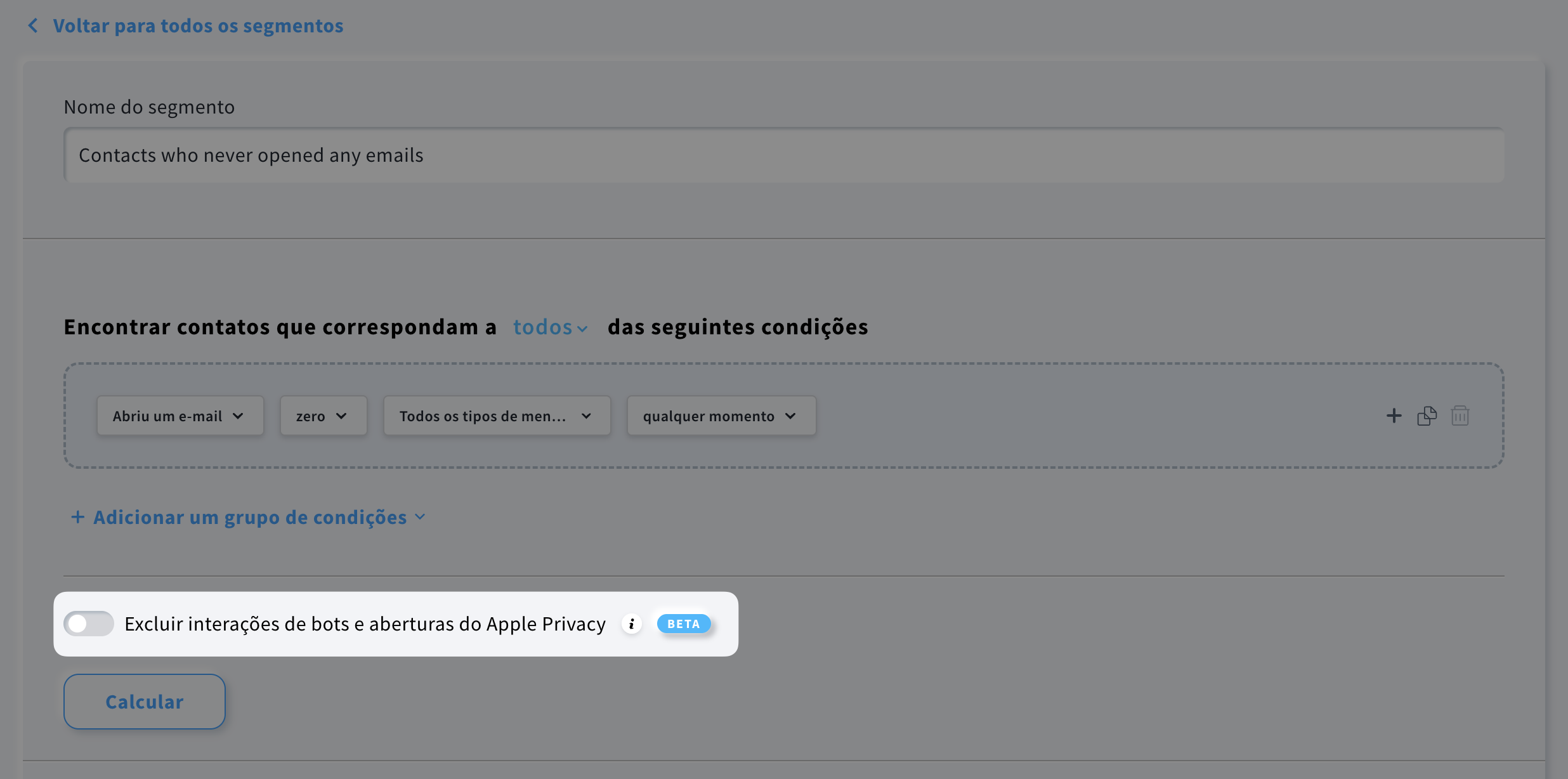 excluir bots na pesquisa avançada.