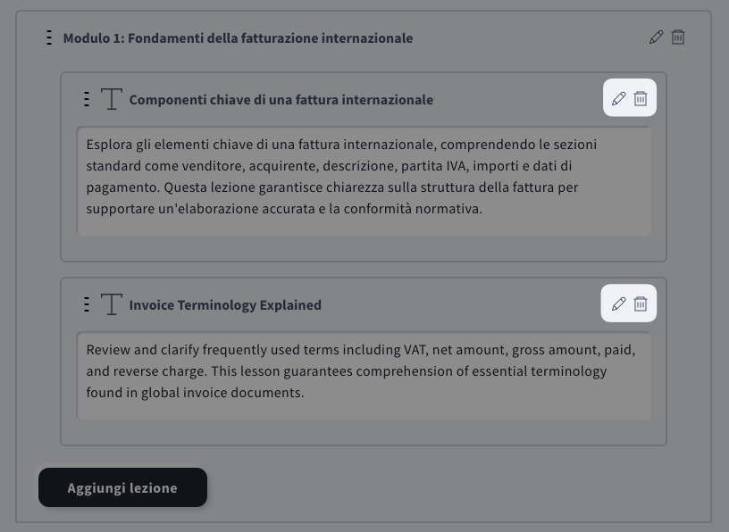 Come modificare o rimuovere una lezione
