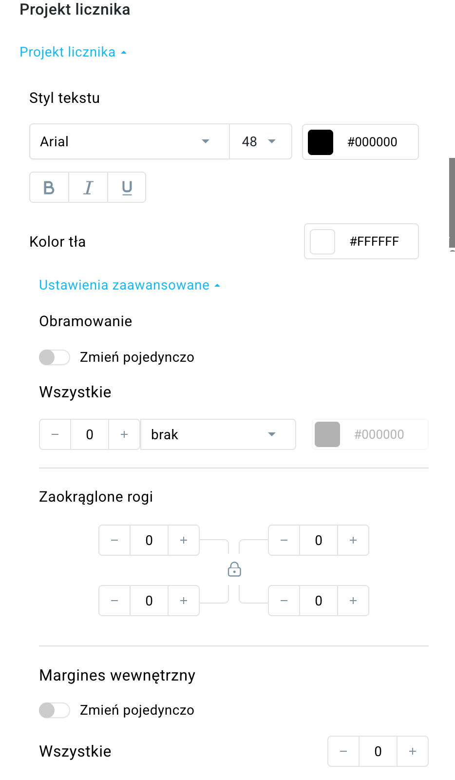 szczegółowe ustawienia wyglądu licznika.