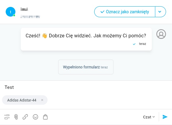 produkt dodany do czatu