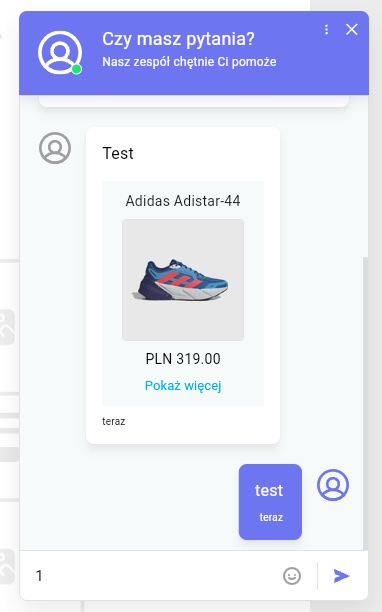 produkt dodany w wiadomości czatu