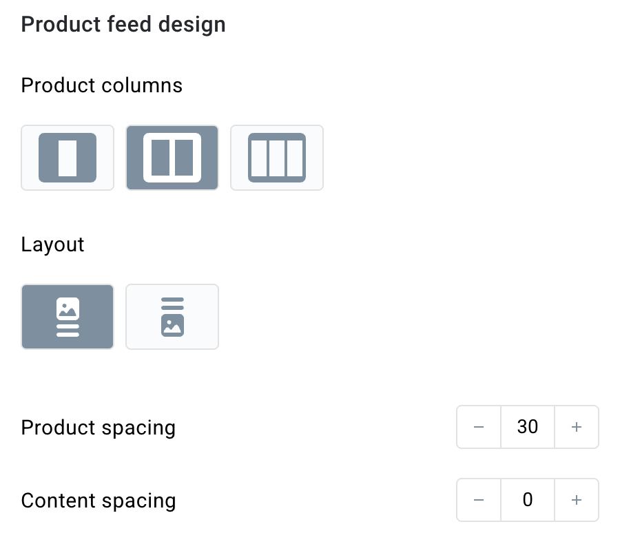 Product feed design section.