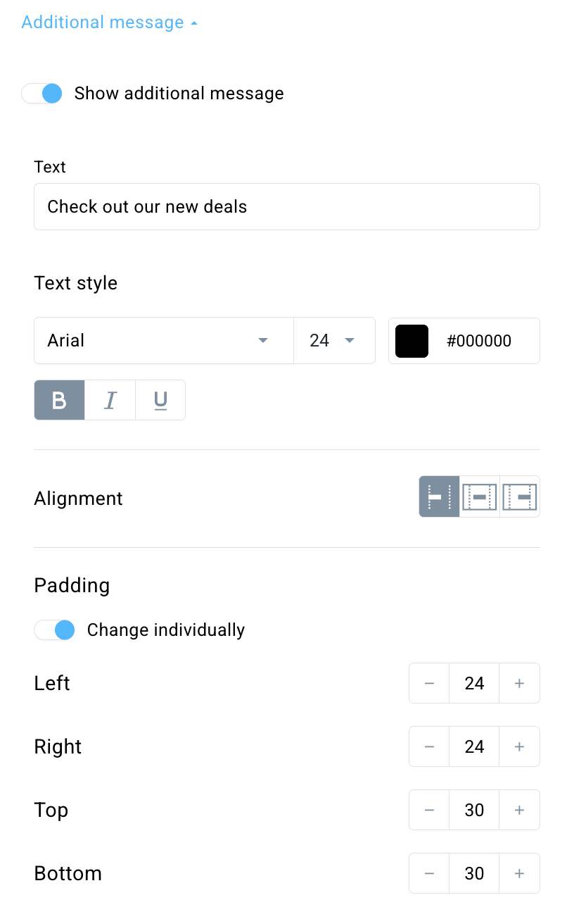 Settings of additional message section.