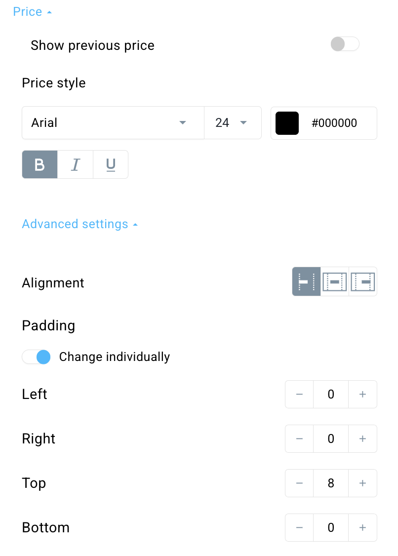 price settings