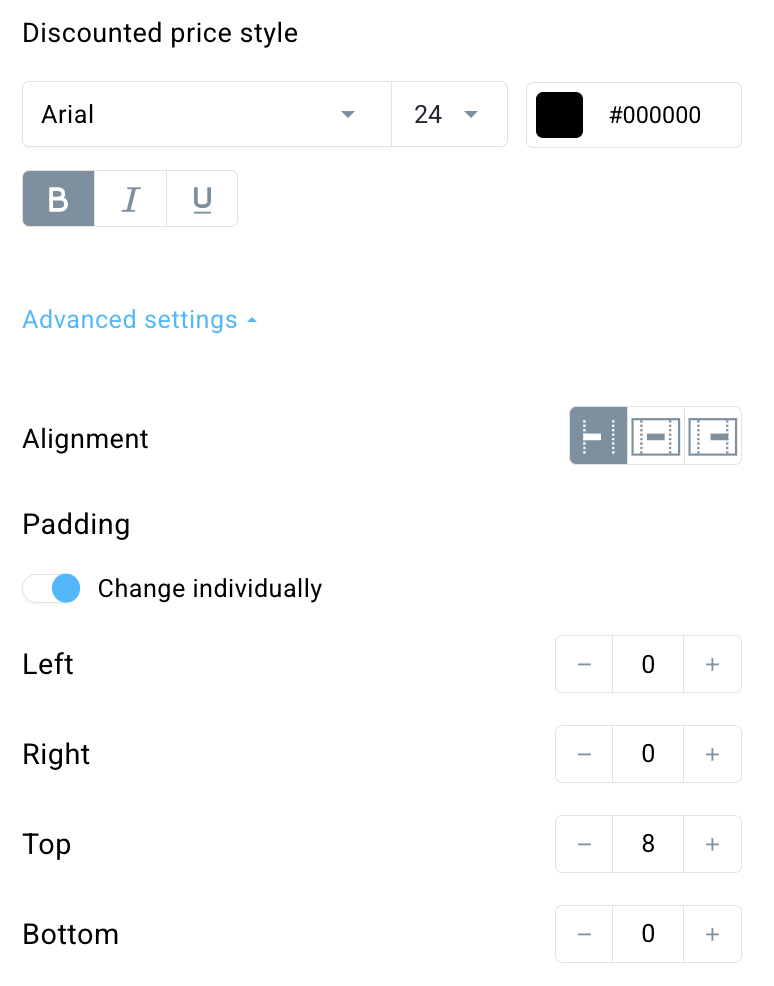 discounted price settings.