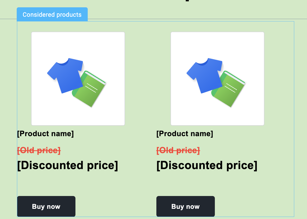 Considered products block with both old and new discounted price displayed.