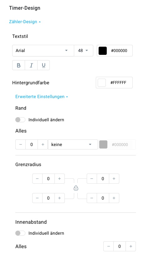 Counter-Design-Einstellungen
