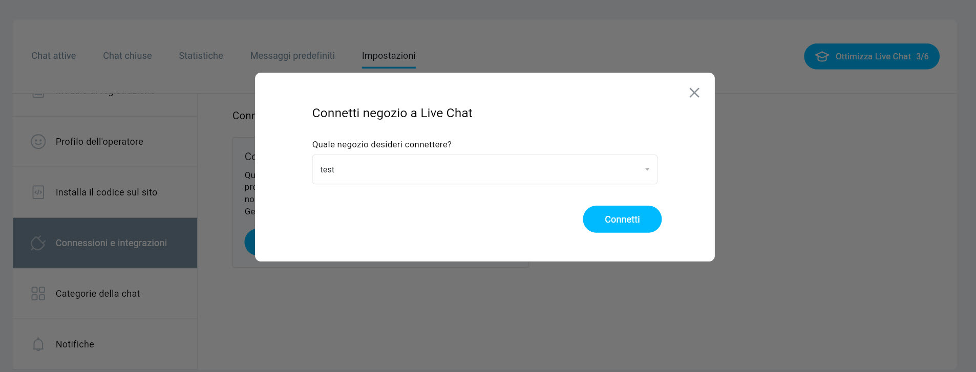 selezione del negozio quando ci si connette alle chat