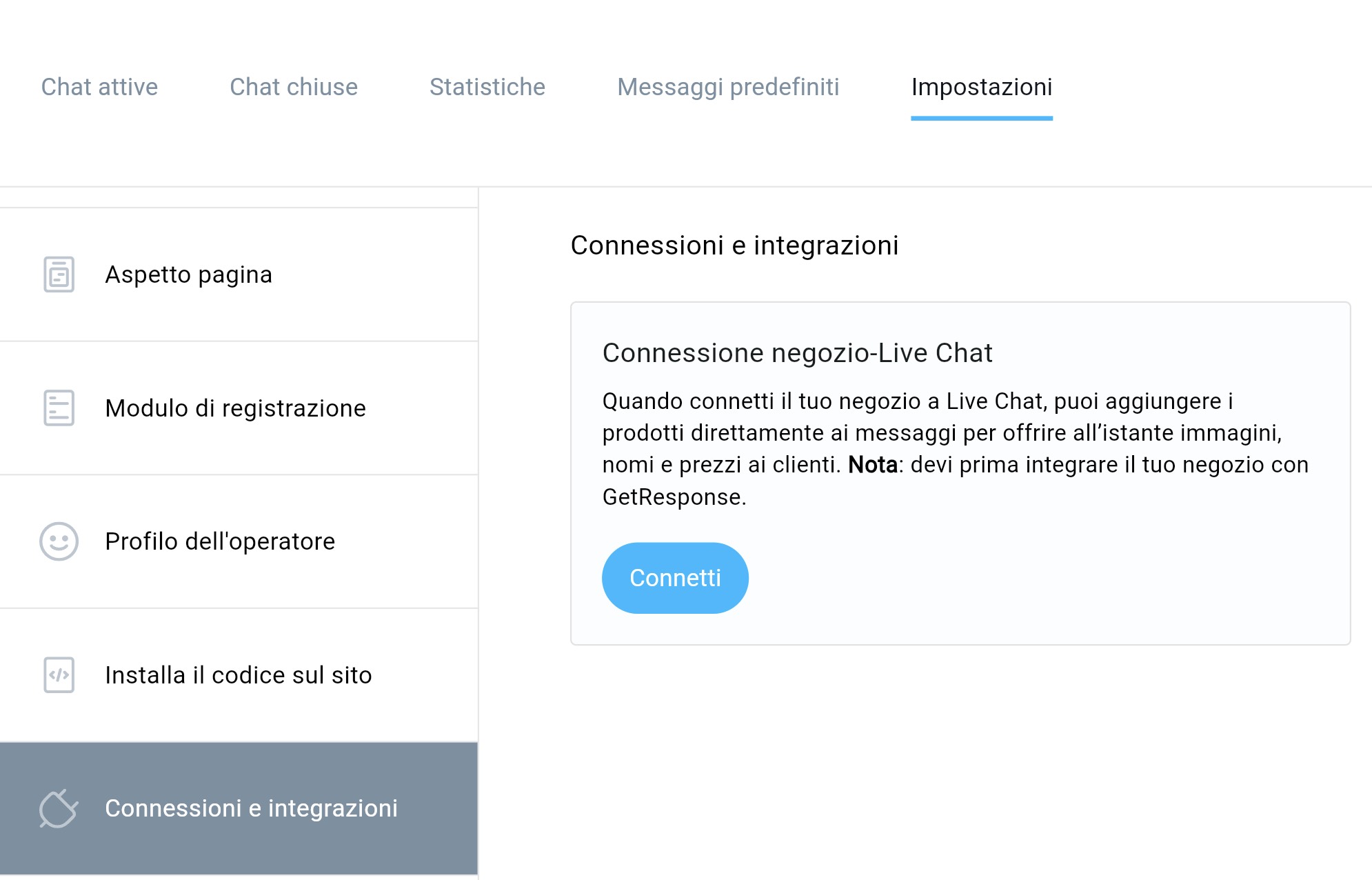come collegare il negozio alle chat