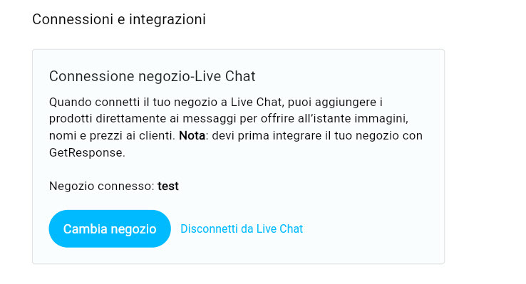 cambiare o disconnettere il negozio dalle chat