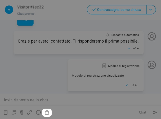 aggiunta di un prodotto alla chat
