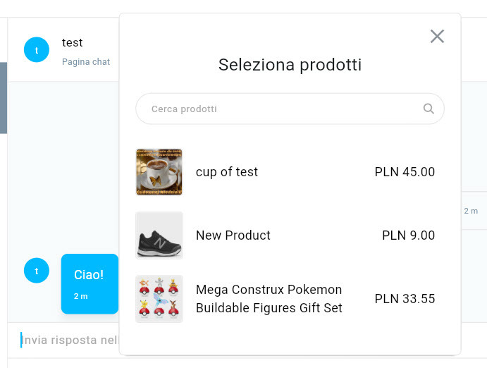 selezione del prodotto