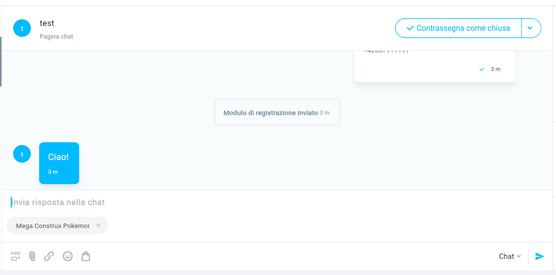 prodotto aggiunto alla chat