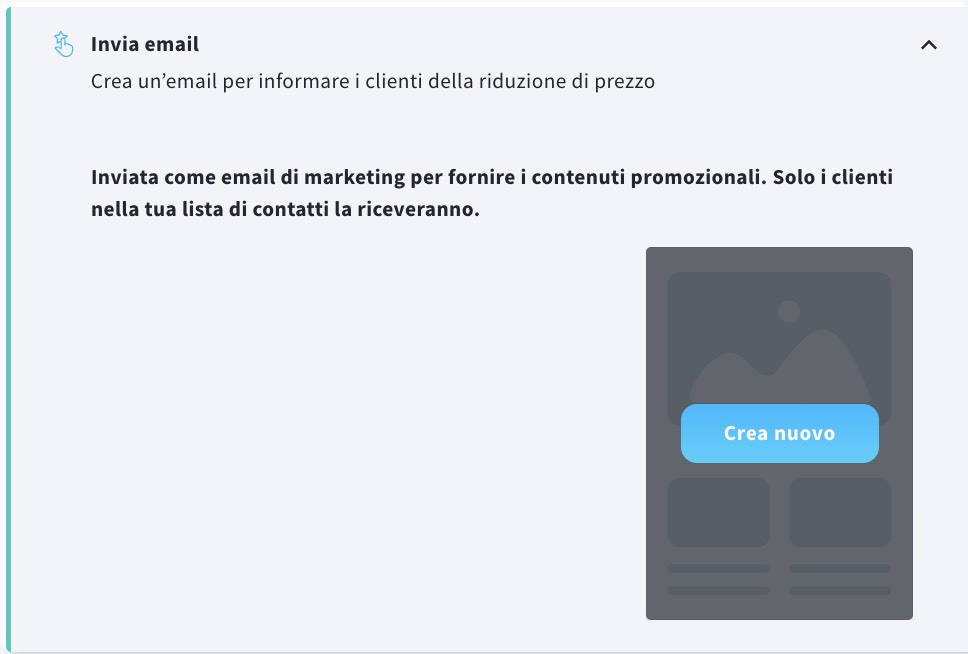 creazione di un nuovo pannello di messaggio relativo alla riduzione di prezzo