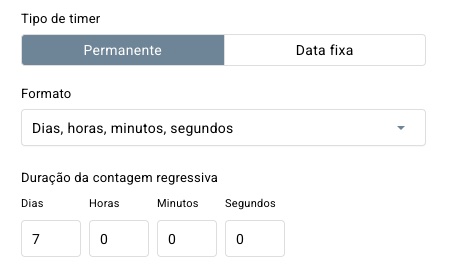definições permanentes do temporizador
