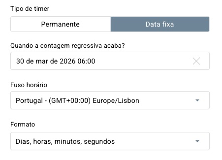 definições de temporizador de data fixa