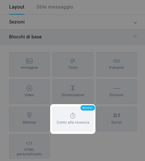 Blocco timer per il conto alla rovescia evidenziato nell'editor dei messaggi
