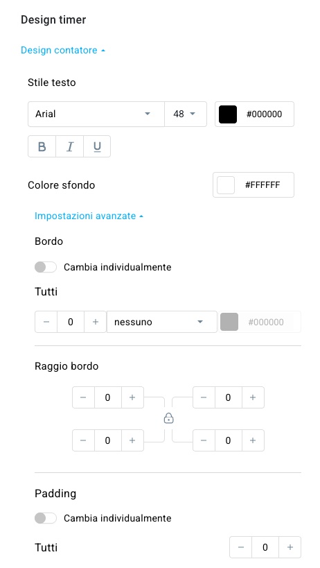 impostazioni di progettazione del contatore
