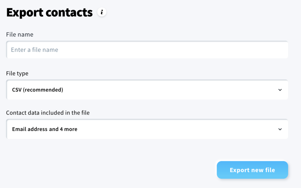 Pop-up window displayed when exporting a list of contacts.