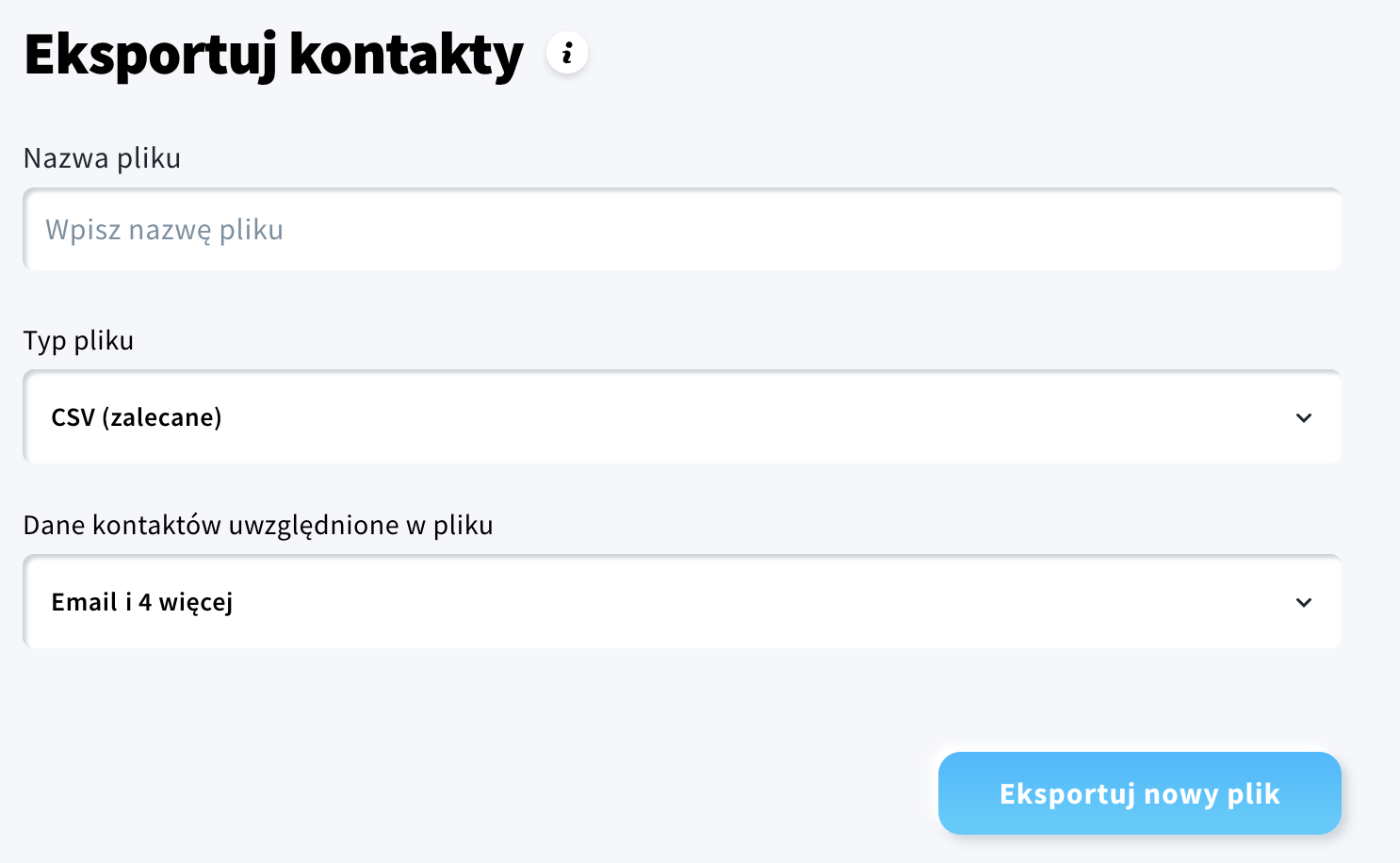 Okno pop-up wyświetlane podczas eksportowania listy kontaktów.