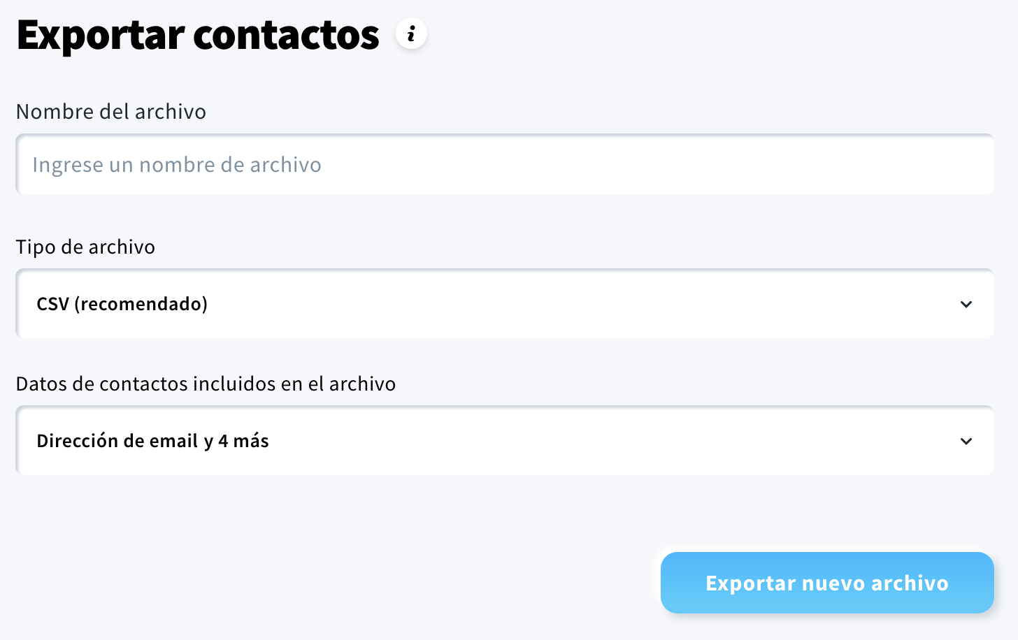 Ventana emergente que se muestra al exportar una lista de contactos.