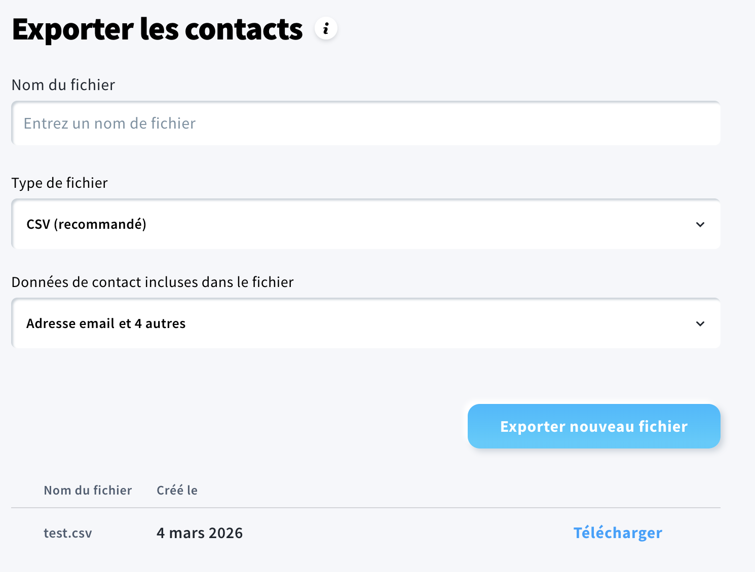 Liste des exportations.