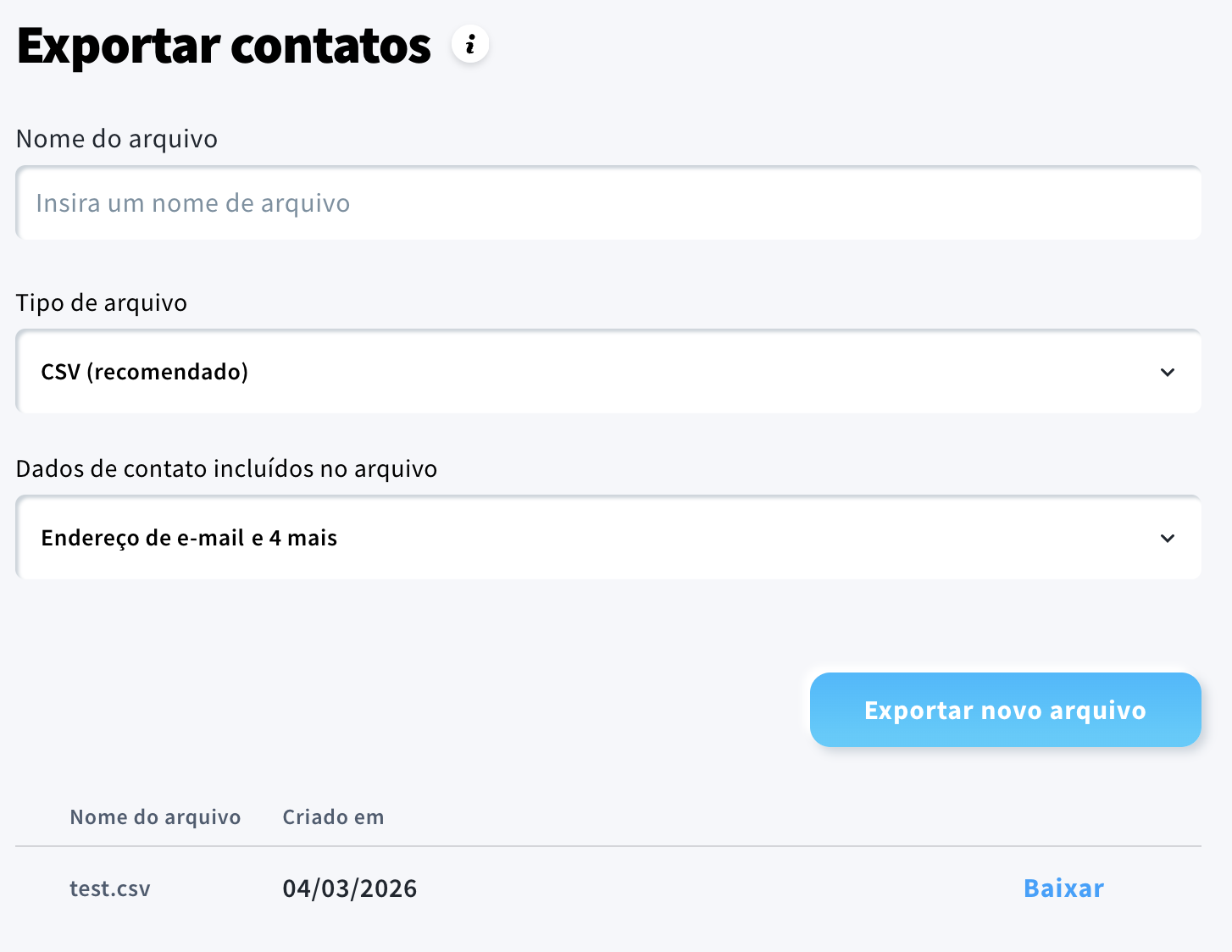 Lista de exportações