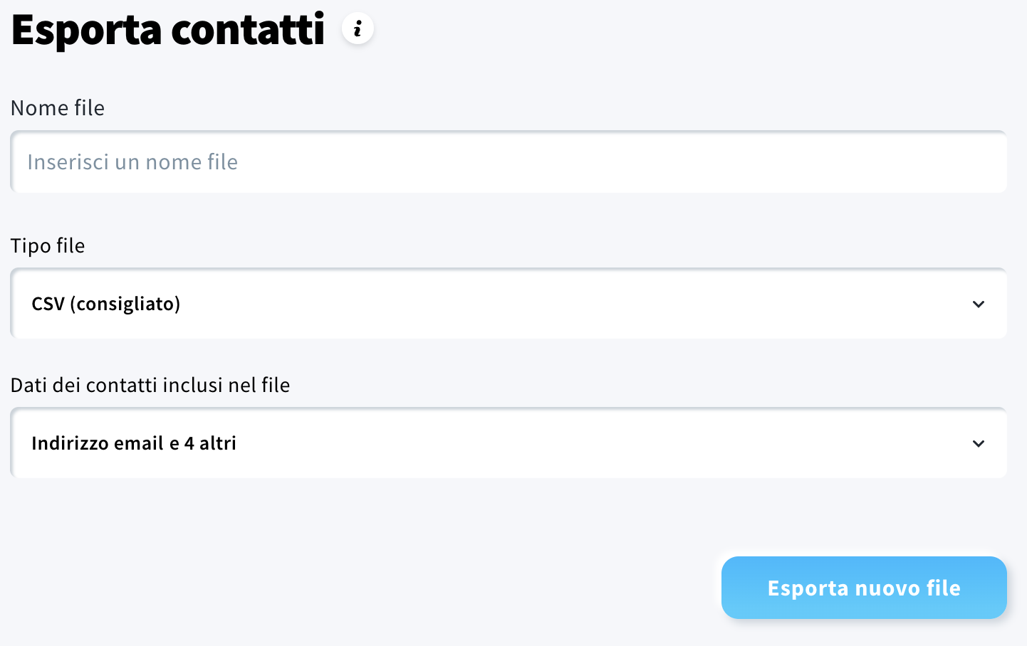 Finestra pop-up visualizzata durante l’esportazione di un elenco di contatti.